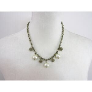 Cream Faux Pearl‎ Bead Gold Tone Coil Necklace 20" Boho Cottagecore Vintage